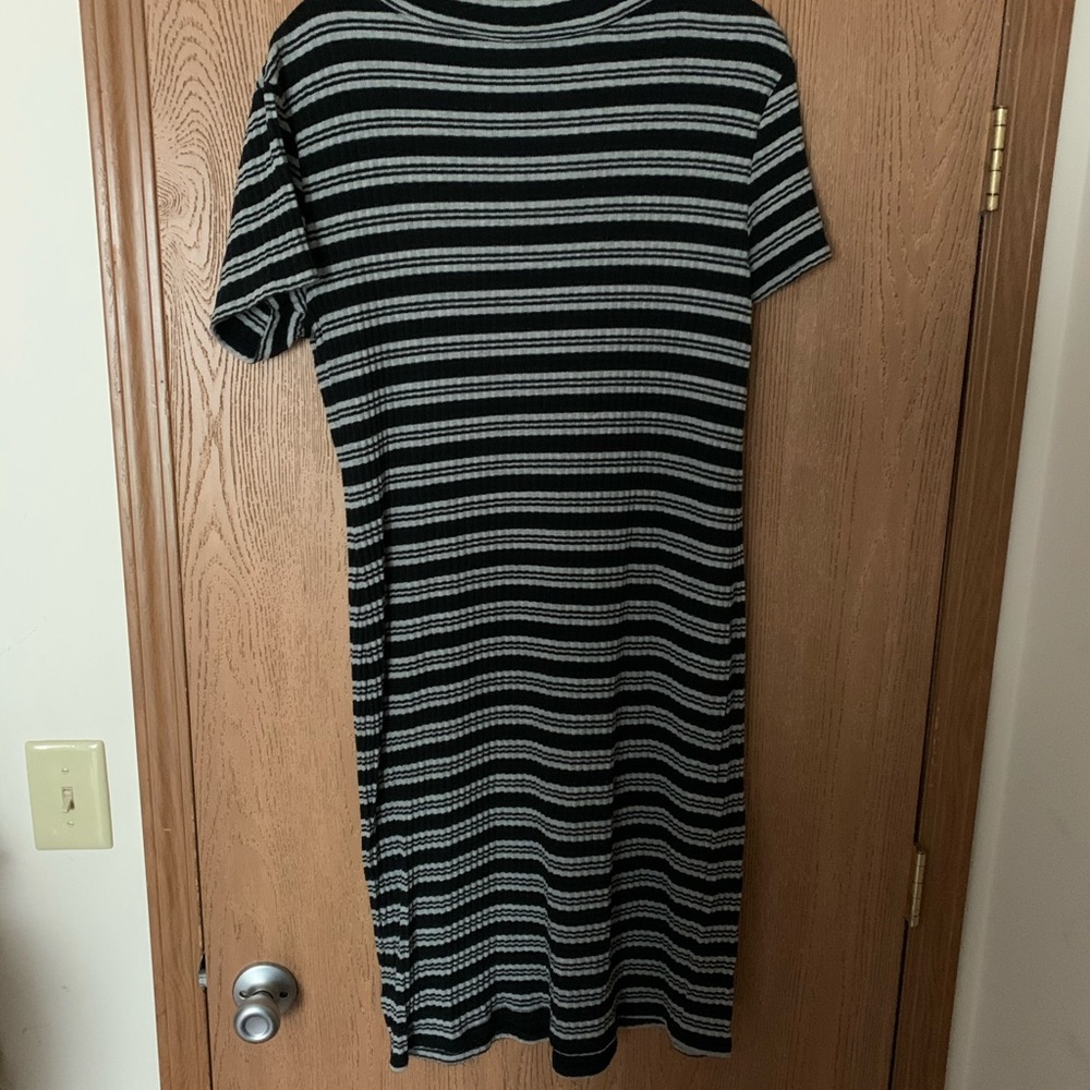 Black and Gray Striped Midi Dress